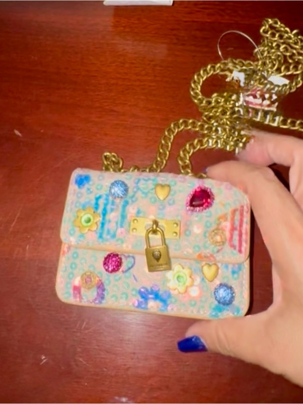 Kurt Geiger Pastel Embellished Mini Crossbody with Gold Chain